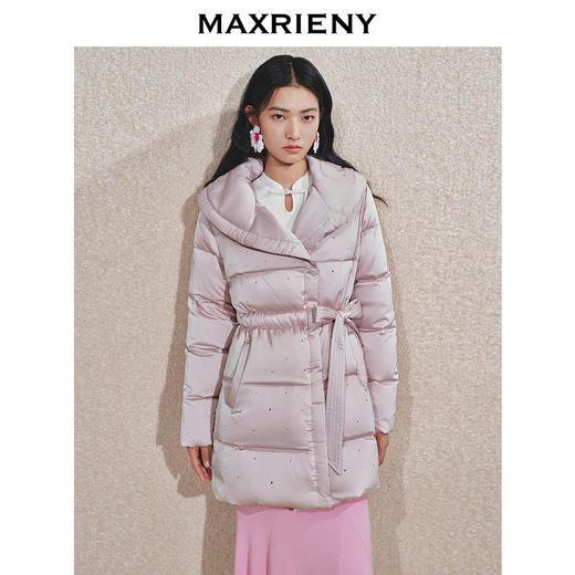 MAXRIENY复古优雅感羽绒服女中长款24冬新款系带收腰烫钻保暖外套(货号:MS85DC762) 商品图0