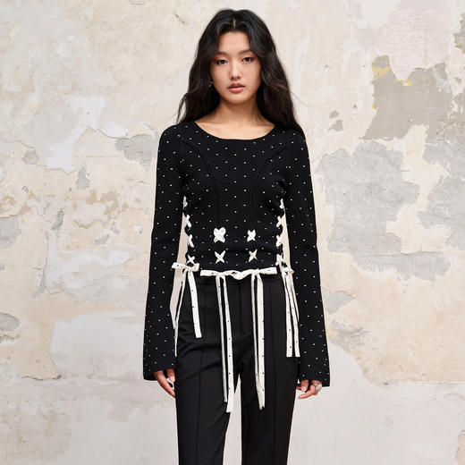 MAXRIENY赫本风芭蕾波点针织修身上衣(货号:MC88SW588) 商品图2