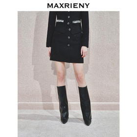 MAXRIENY秋冬小香风黑色高腰半身裙时尚显瘦秋季粗花呢短裙(货号:MS85SK760)