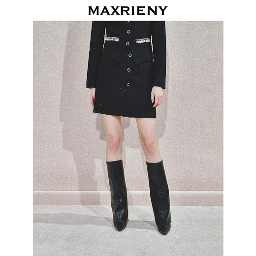 MAXRIENY秋冬小香风黑色高腰半身裙时尚显瘦秋季粗花呢短裙(货号:MS85SK760) 商品图0