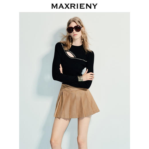 【商场同款】MAXRIENY复古少女a字百褶半裙25夏款收腰短裙波嬉风(货号:MF86SK269) 商品图2