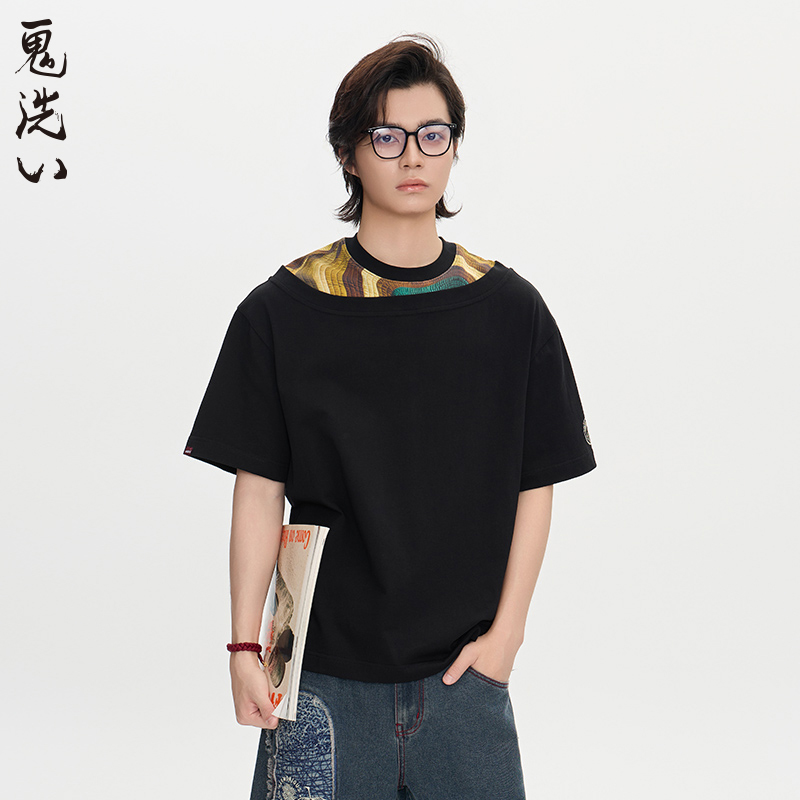 ONIARAI/鬼洗25秋季仿石器时代部落风格双罗纹领宽松T恤 A840020