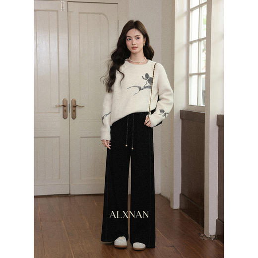 鹿向南「糯米少女」黑色休闲裤女秋季新款高腰慵懒宽松垂坠感长裤 商品图2