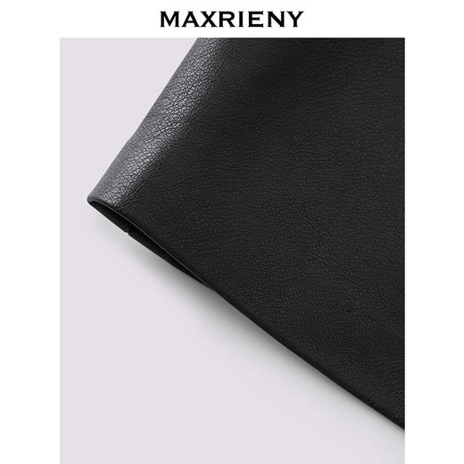 MAXRIENY黑色h型开叉包臀裙25秋款不对称小众设计压褶PU皮半裙(货号:MF86SK509) 商品图3