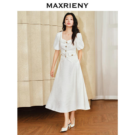 MAXRIENY复古小香风泡泡袖衬衫2025春季新品花纱方领上衣修身显瘦(货号:MS85TP010) 商品图1