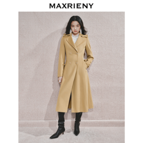 MAXRIENY纯色英伦风中长款毛呢外套女24秋新款羊毛大衣精致高级感(货号:MS85CT757)