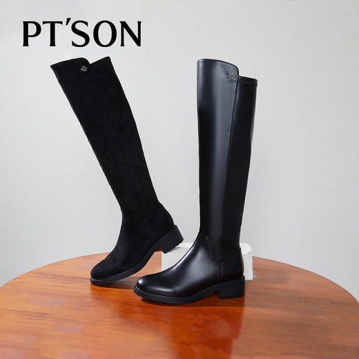 百田森PYQ2C822靴子爆款绒面黑色长筒靴洋气袜靴弹力靴 商品图0