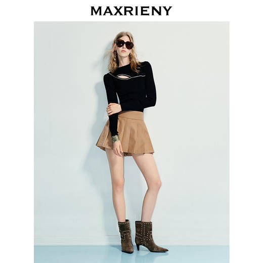 【商场同款】MAXRIENY复古少女a字百褶半裙25夏款收腰短裙波嬉风(货号:MF86SK269) 商品图1