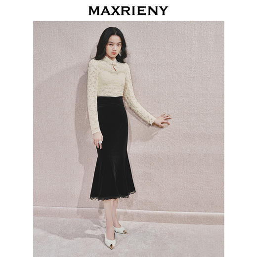 MAXRIENY浪漫优雅感蕾丝鱼尾半身裙2024秋冬新款复古赫本风裙子(货号:MS85SK763) 商品图2