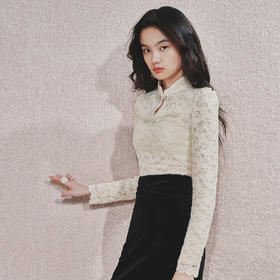 MAXRIENY贵雅新中式蕾丝雪纺衫24秋修身显瘦盘扣复古气质长袖