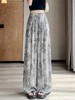 【清爽出街！回头率爆棚】垂感十足，复古印花青瓷花冰凉丝亚麻阔腿裤女夏季薄款宽松防蚊裤大码直筒休闲裤。rb 商品缩略图5