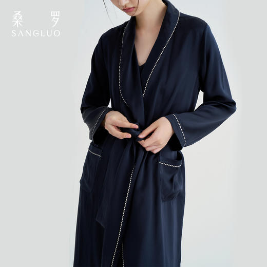 清冷优雅』桑罗23姆米重磅真丝晨袍100%桑蚕丝睡衣女家居服可外穿 商品图3