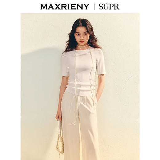 MAXRIENY【商场同款】极简风紧身半高领套头毛衫25夏修身显瘦上衣(货号:MU86SW006) 商品图0