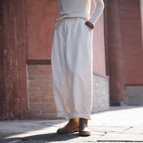 绽放556朵/亚麻棉提花设计感文艺宽松长裤萝卜裤纯色百搭休闲裤女