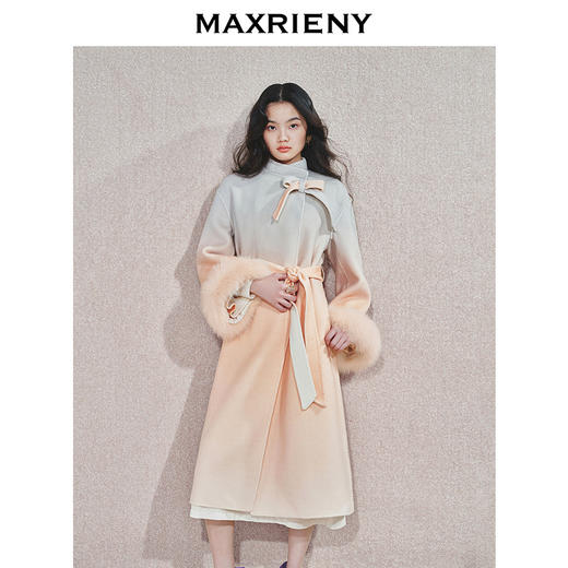 MAXRIENY高级气质感毛呢外套丁达尔渐变24冬新款中长款绵羊毛大衣(货号:MS85CT769) 商品图0