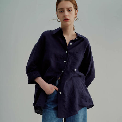 伊泺杉 老钱风纯棉贝壳刺绣衬衫 宽松舒适 通勤百搭 4色可选 商品图0