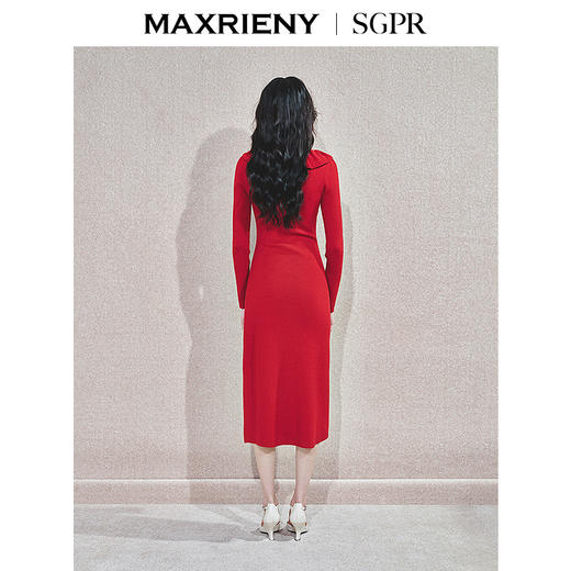 【商场同款-新年红系列】MAXRIENY优雅复古感连衣裙针织红色裙子(货号:MS85DR759) 商品图3