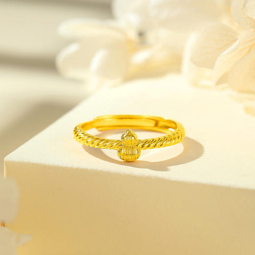Winy S925 银镀金缠金福禄开口戒指 复古麻花纹小葫芦 国风吉祥转运食指戒新年礼物 商品图0