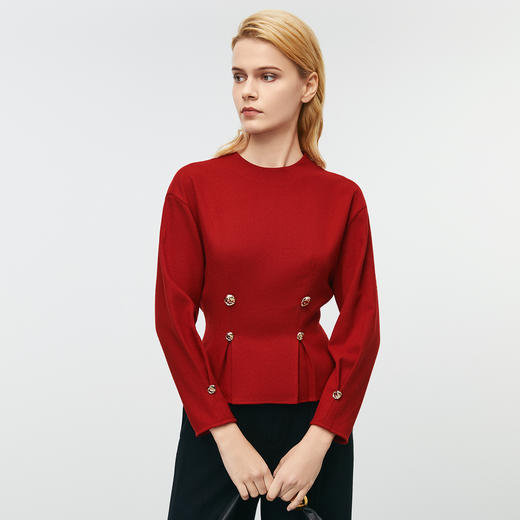 EITIE爱特爱冬季新款经典气质优雅通勤大气圆领收腰显瘦上衣8013701 商品图4