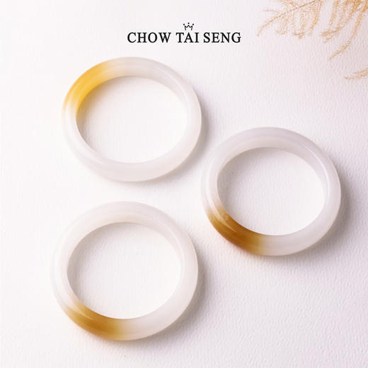 【新品】周大生玉石手镯女一口糖平安镯国风新中式宽镯子生日礼物 商品图1