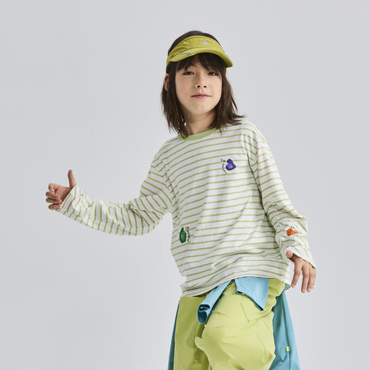 【代发】绿标丝柔纺条纹T儿童秋季长袖条纹上衣SUNNYWHITEGreen气泡绿/留点白 商品图2