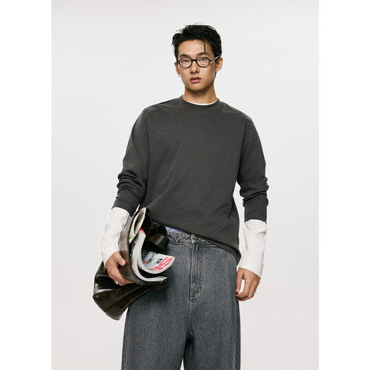 COTTON LAB【丝滑之旅】质感丝滑简约设计圆领长袖基础T 商品图3