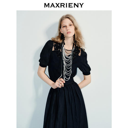 合领口钉珠装饰毛衫(货号:MF86SW260) 商品图0