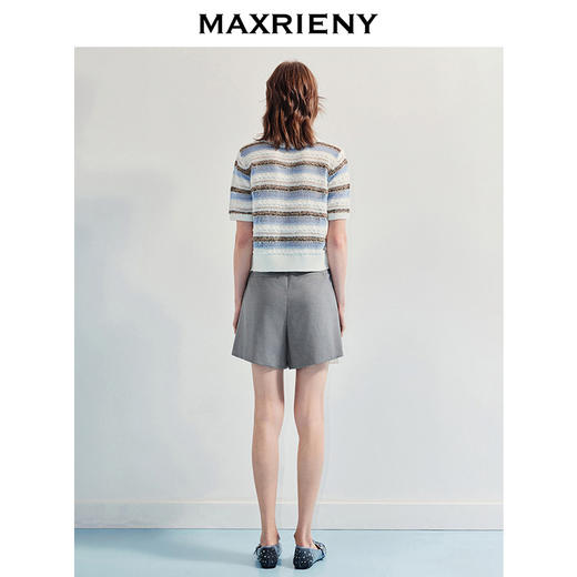 MAXRIENY精致日常风a字撞色百褶裙裤25夏款学院风高知灰色裤裙(货号:MF86PA007) 商品图4