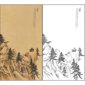 谢稚柳山水工笔画白描底稿《下棋亭》临摹勾线高清打印稿XZ43