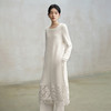 【林栖设计小店】（现货）纯白系列绵羊毛毛织连衣裙镂空仿手钩花2025秋季新款开衩长裙女1953057 商品缩略图1