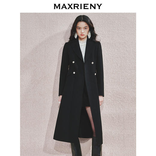 MAXRIENY优雅复古感大女24冬新款双面呢绵羊毛外套中长款收腰显瘦(货号:MS85CT760) 商品图1