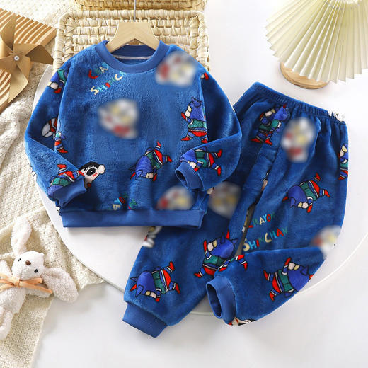 【秋冬保暖！一套搞定】卡通图案，萌趣可爱，法兰绒儿童睡衣套装韩版男女童加绒加厚家居服中大童保暖内衣套装。rb 商品图7