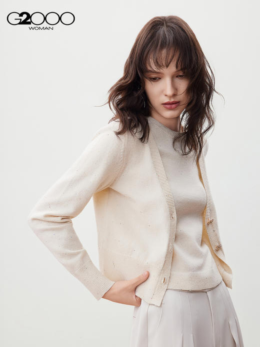 G2000【时尚闪片/商场新款】女FW25柔软舒适花型纽扣长袖针织外套56278321 商品图0