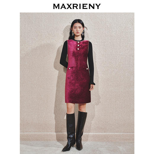 MAXRIENY精致优雅高级感雪尼尔无袖连衣裙24冬新款安哥拉红裙子(货号:MS85DR771) 商品图1