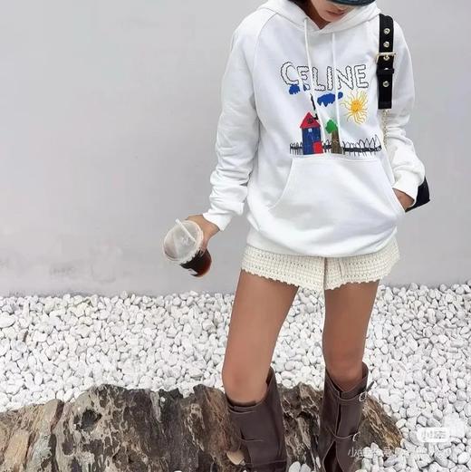 高级~CeI*ine塞琳童趣涂鸦重工430克全棉毛圈进口胶浆质地印花连帽卫衣，男女款大毛圈高克连帽卫衣 商品图3