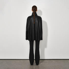 NUTH黑色宽松廓形pu皮夹克中长款拉链皮衣外套女