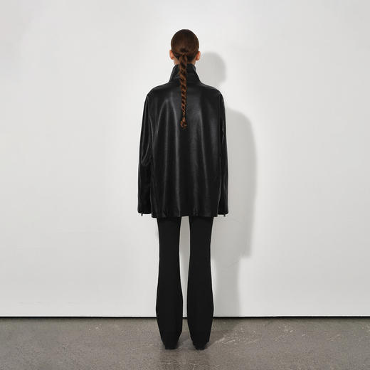 NUTH黑色宽松廓形pu皮夹克中长款拉链皮衣外套女 商品图0