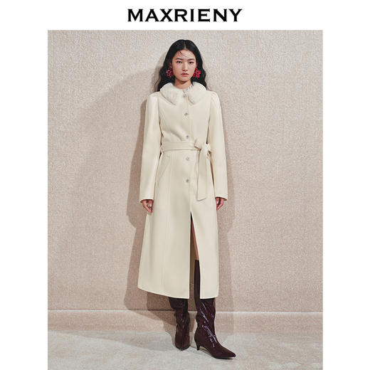 MAXRIENY高级极简米白色绵羊毛大衣中长款24冬新款廓形保暖外套女(货号:MS85CT755) 商品图1