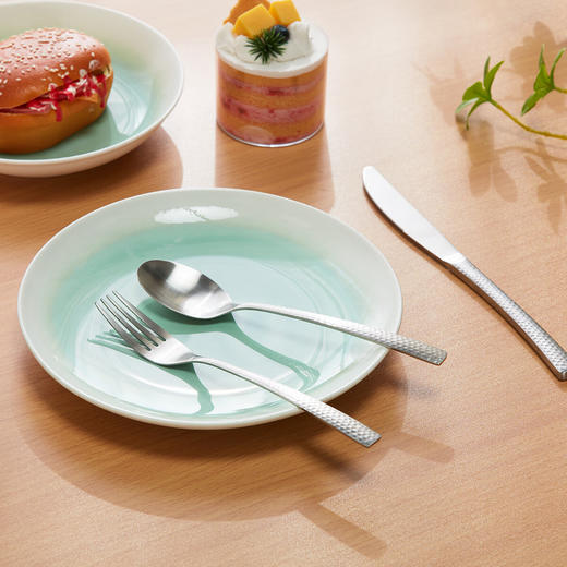 餐厅不锈钢餐具可洗碗机餐刀叉子汤勺漏勺茶勺锤目纹 商品图1