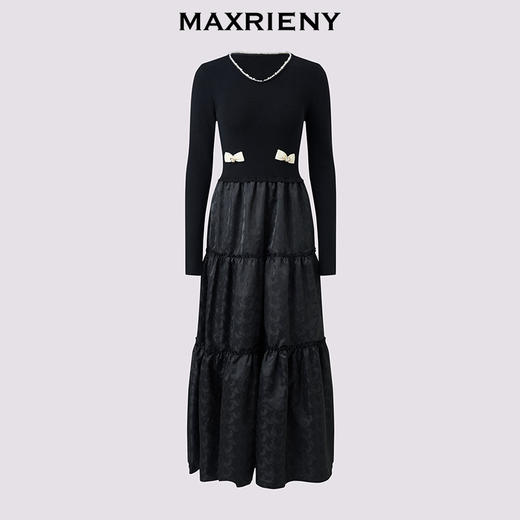MAXRENY25年秋季新款宫廷复古风连衣裙显瘦气质长袖针织黑色优雅(货号:MF86DR504) 商品图4