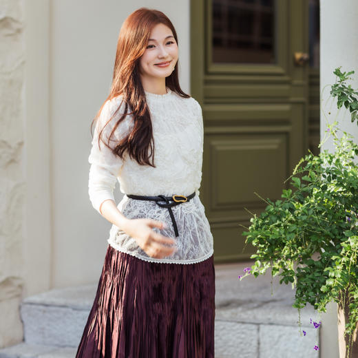 【林栖设计小店】蕾丝衬衣花边优雅肌理感修身显瘦2025秋冬新款长袖上衣女1954033 商品图2