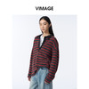 VIMAGE纬漫纪宽松撞色条纹上衣女美式复古polo领T恤2025秋季新款小上衣V2413104 商品缩略图1