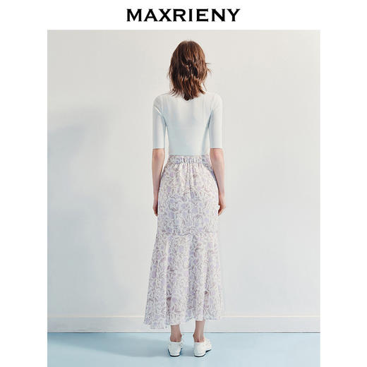 MAXRIENY优雅度假风雪纺碎花半裙25夏款系带印花鱼尾长裙气质感(货号:MF86SK014) 商品图3