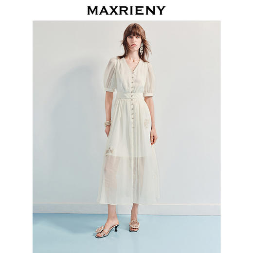 MAXRIENY25年夏季新款白色初恋连衣裙法式优雅中长款订婚(货号:MF86DR008) 商品图0