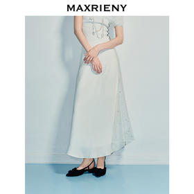 MAXRIENY精致优雅感收腰伞摆高腰半身裙25夏款蕾丝拼接设计感长裙(货号:MF86SK260)