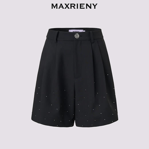 MAXRIENY精致日常感黑色a摆压褶短裤女通勤风a型裙裤高腰宽松(货号:MF86PA005) 商品图4