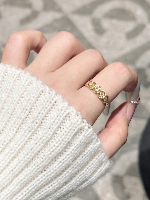 卡蒂罗KADER 吉愿铜钱串戒指 钱币925银新中式复古个性吉利碎冰冰五帝铜钱财源滚滚钱多多时尚百搭可调节戒 商品图4