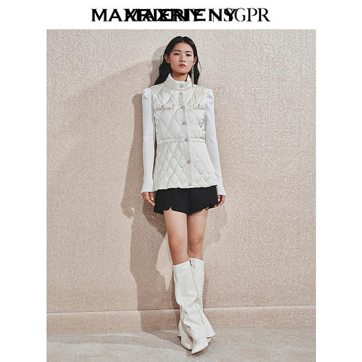 MAXRIENY千金小香风气质羽绒马甲24冬新款女装保暖立领马夹背心(货号:MS85JA761) 商品图1