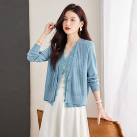 假两件套装宽松显瘦上衣，外套V领薄针织开衫CC-16-9507