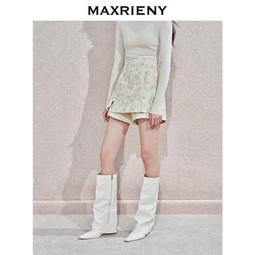 MAXRIENY精致复古感鎏金提花高腰短裤24冬高级气质感修身阔腿裤女(货号:MS85PA756) 商品图2